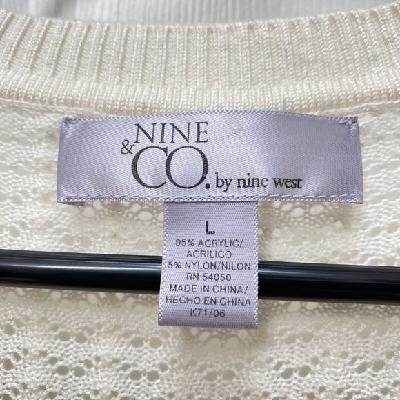 Nine & Co By Nine West V-neck Open Knit Button Front Short Sleeve Ivory Top - Picture 2 of 3
